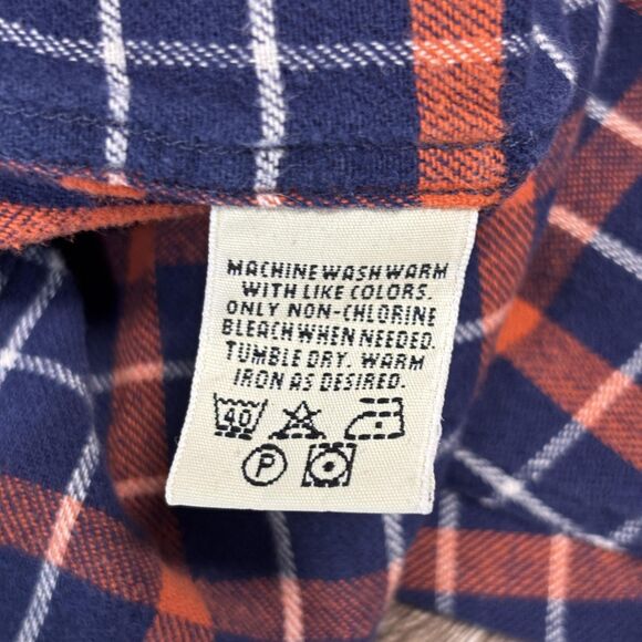 Eddie Bauer Shirt Men's Small Blue Orange Plaid Flannel Button Down Classic Fit - Picture 8 of 9
